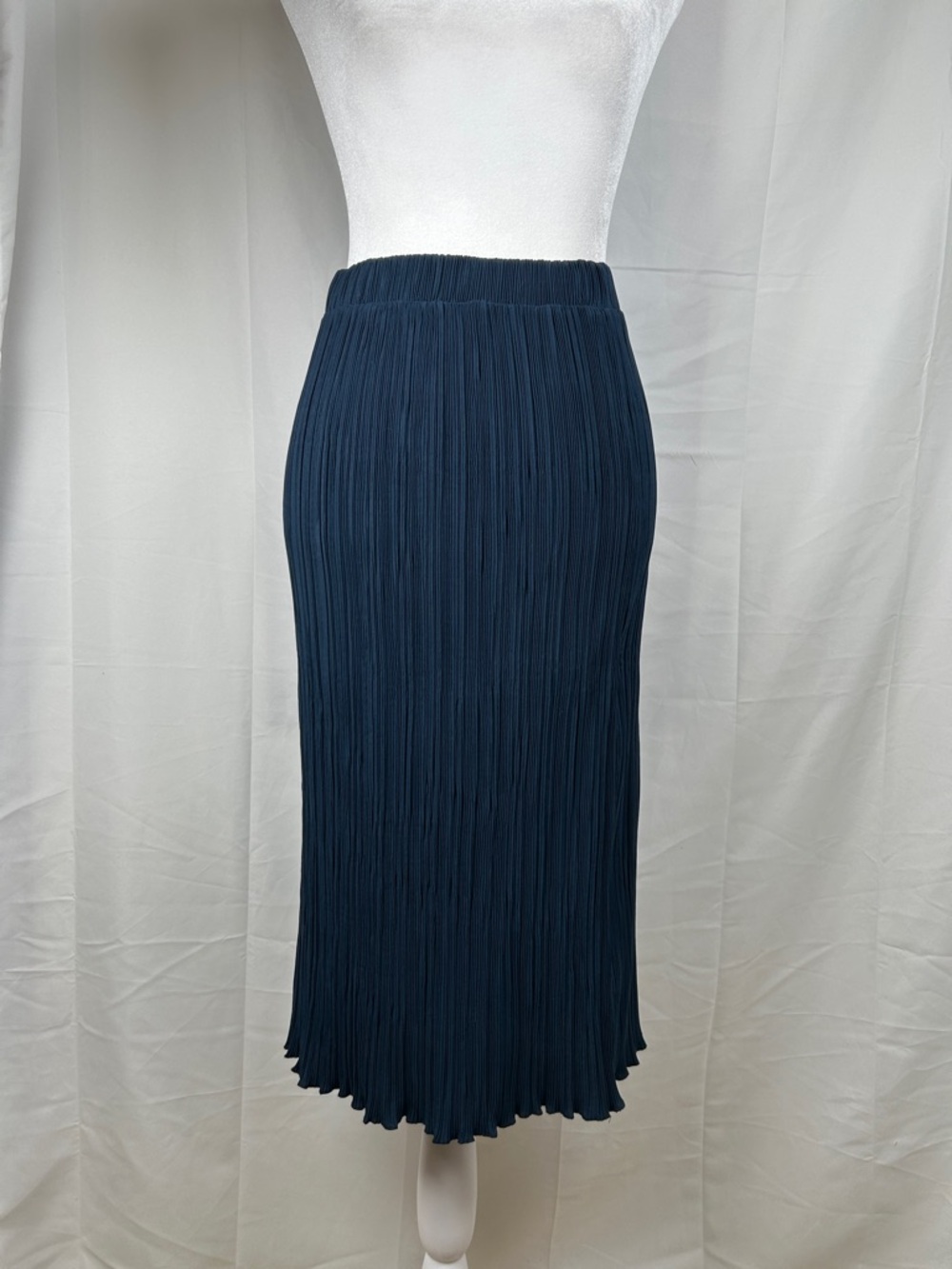 New Look Navy Blue Pleated Midi Skirt Women’s US 2 Stretch Waist